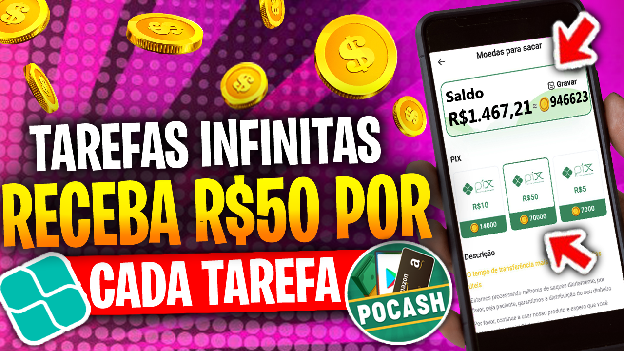 App POCASH Saque AGORA – RECEBA $50 por Missão | App Pocash Como Funciona + App Pagando PIX